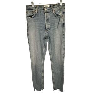 AGOLDE Nico High Rise Slim Jeans Size 26 Button Fly Distressed Hem Organic Denim